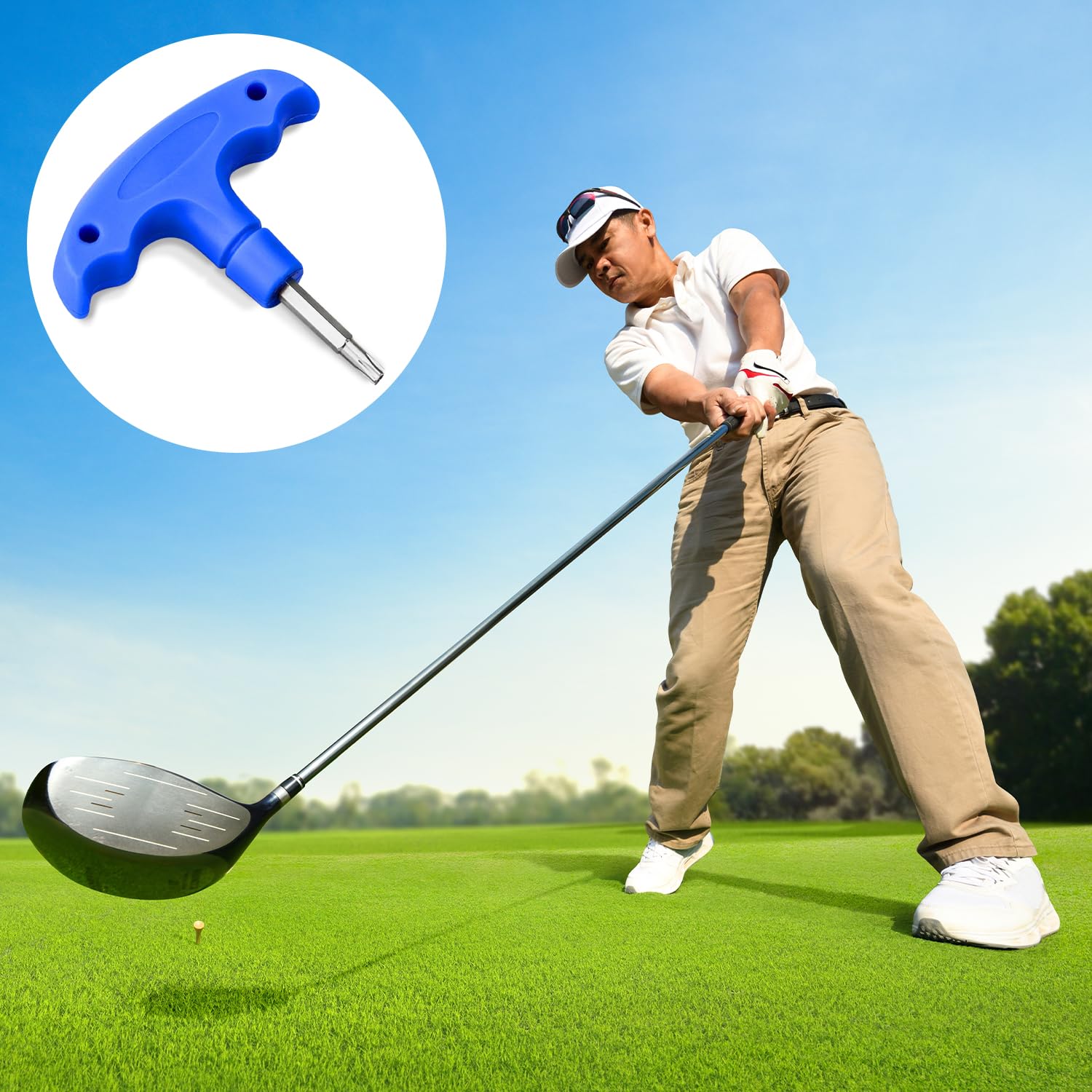 Llave Dinamométrica para Golf, Herramienta de Ajuste de Cabeza de Palos, Adaptador de Eje Azul