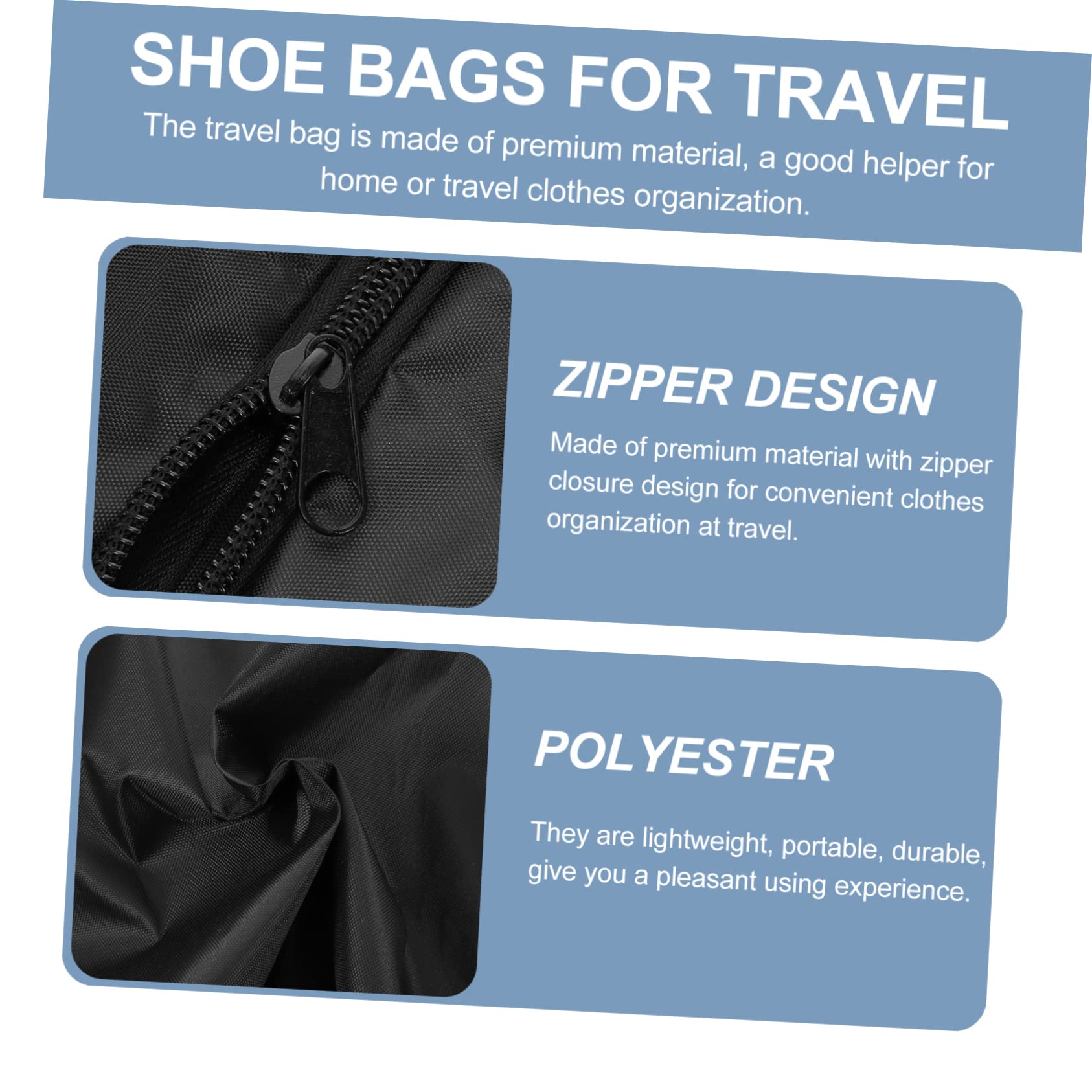 Sacchetti per Vestiti da Viaggio e Sacchetti per Scarpe Impermeabili Chiusura a Zip Portatili e Salvaspazio per Valigia Set da 4 Pezzi Neri per Viaggi Vacanze e Trasferte