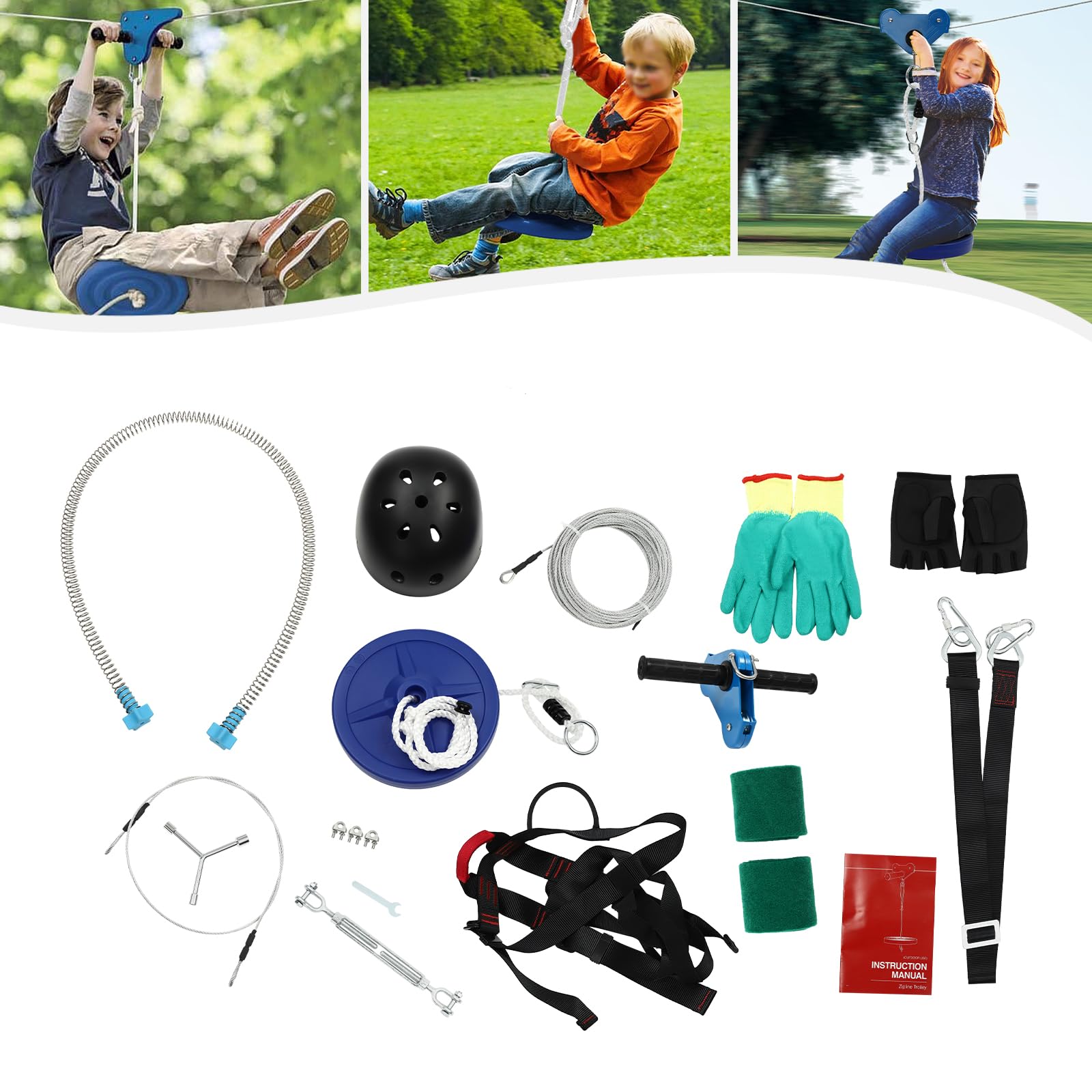 80FT Zip Line Kit for Backyard Holds up to 330 Lbs, Outdoor Zipline for Kids and Adults with Stainless Steel Cable, Adjustable Seat & Safe Belt for Backyard Playground Entertainment