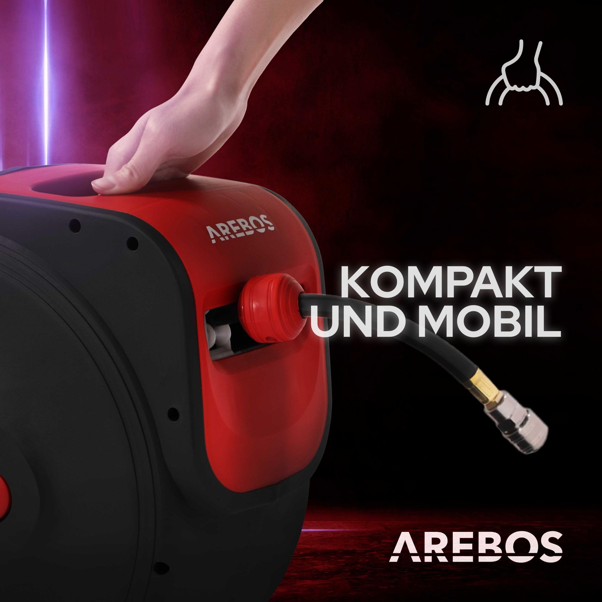 Arebos Druckluftschlauch Aufroller | Automatik Schlauch Aufroller | Wandhalterung | 1/4 Zoll Schnellkupplung | UV-beständig | 180° Schwenkbar | inkl. Montagehalter | 30 m