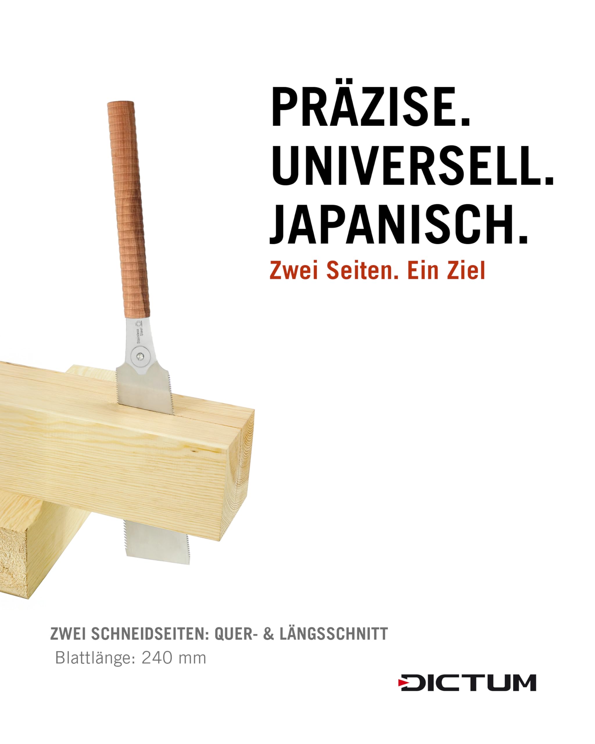 DICTUM Ryoba Komane 240 Wave Grip Japansäge Handsäge Holzsäge für Möbelholz trockenes Holz