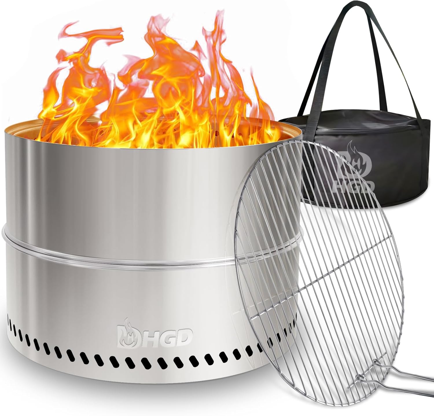 HGD 20 Inch Smokeless Firepit with Grill, Portable Wood Burning Fire Pit for Camping & Backyard, Stainless Steel Outdoor Fireplace with Travel Bag, Easy Setup & Compact Storage – Foldable Design HGD 20 Inch Smokeless Firepit with Grill, Portable Wood Burning Fire Pit for Camping & Backyard, Stainless Steel Outdoor Fireplace with Travel Bag, Easy Setup & Compact Storage – Foldable Design