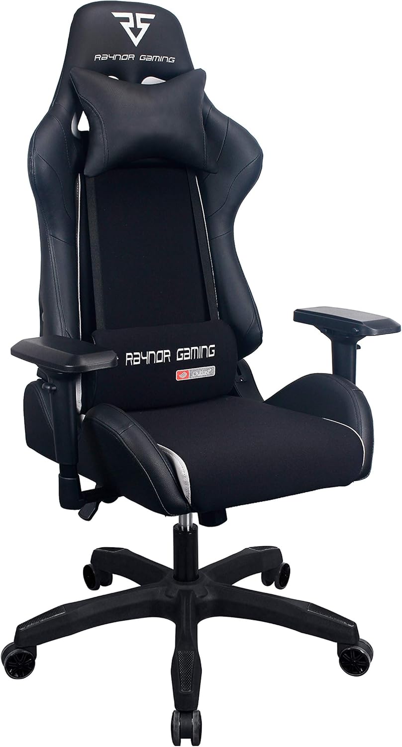 Energy ProSeries Gaming Chair Ergonomic Outlast Technology High-Back Racing Style Height Adjustable 4D Armrests Mesh and PU Leather with Lumbar Support Cushion and Headrest Pillow,Black