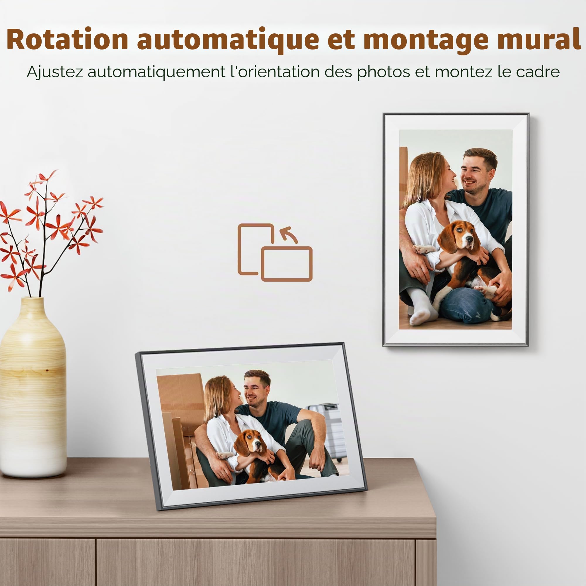 Dragon Touch Cadre Photo Numérique WiFi 15,6 Pouces - Cadre Photo Électronique avec 32 Go de Stockage, Écran Tactile FHD 1080P, Rotation Automatique, Partage Instantané de Photos et Vidéos Via APP
