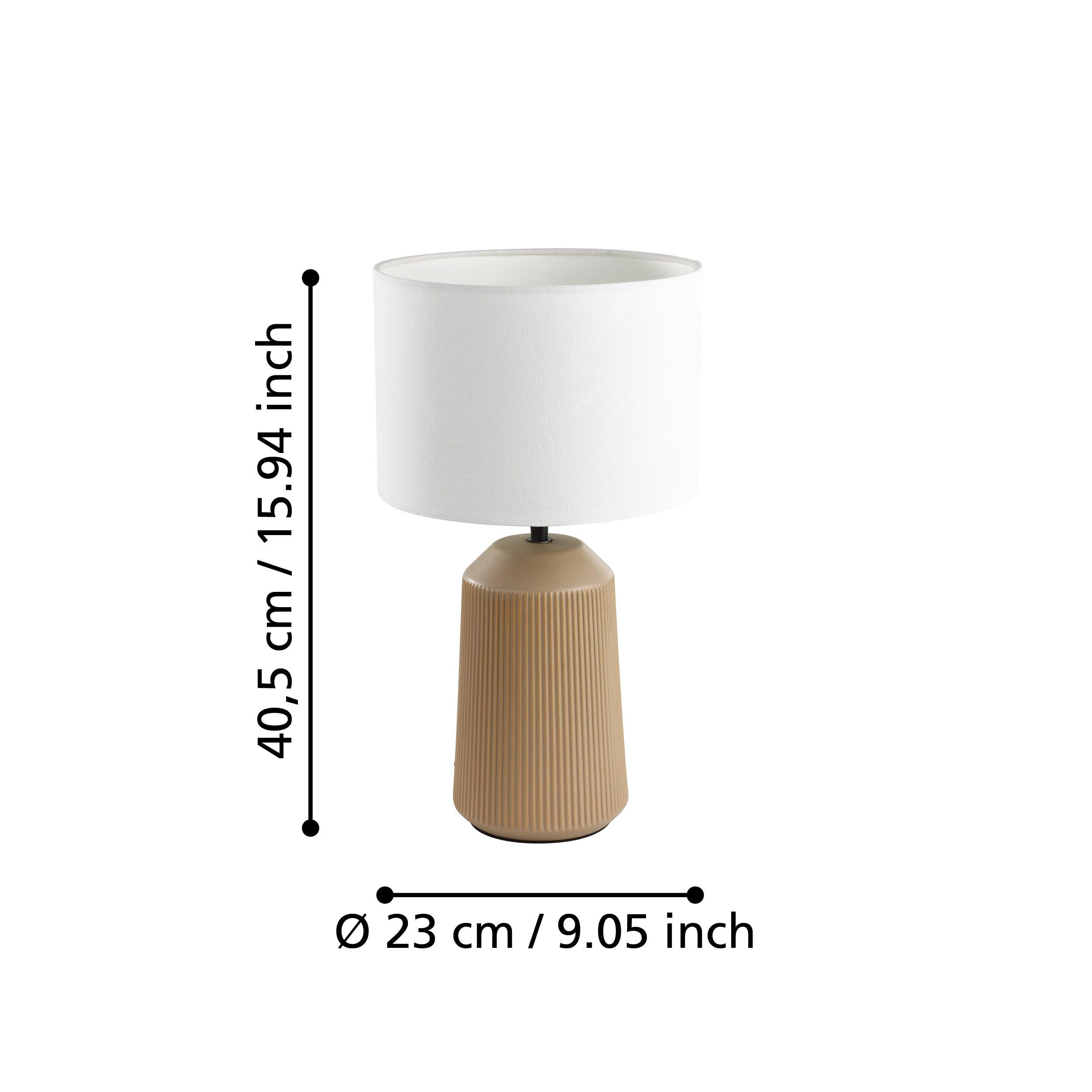 Eglo lampada da tavolo Capalbio, lampada da comodino con paralume in | tessuto, ceramica color sabbia e tessuto bianco, lampada da tavolo per il soggiorno e la camera da letto, attacco E27