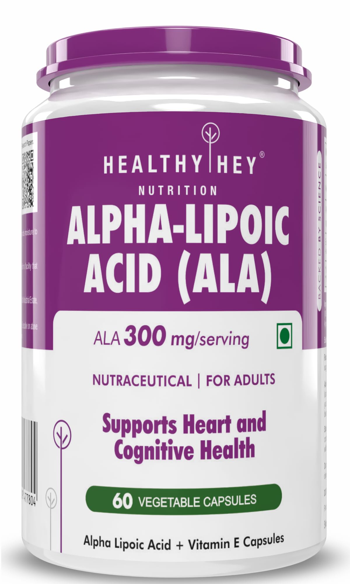 HealthyHey Nutrition Alpha Lipoic Acid - ALA-60 Veg. Capsules - Gluten Free & Non-GMO