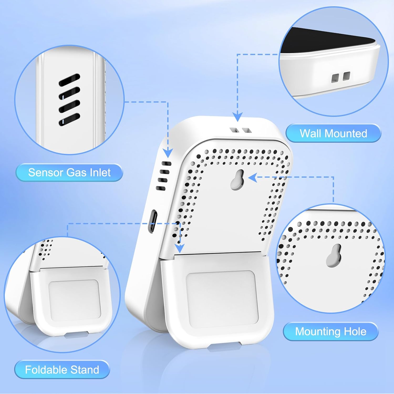 Portable Carbon Monoxide Detectors, 3-in-1 CO Detector – Mini CO, Temp & Humidity Sensor with 85 dB Alarm, Fold-Out Kickstand & Lanyard, Ultra-Low-Power Plug-Free Safety for Home, RV, Camp or Hotel - Image 6