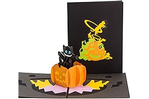 Spooky and Adorable: Ribbli 3D Halloween Card with Black Cat and Pumpkin