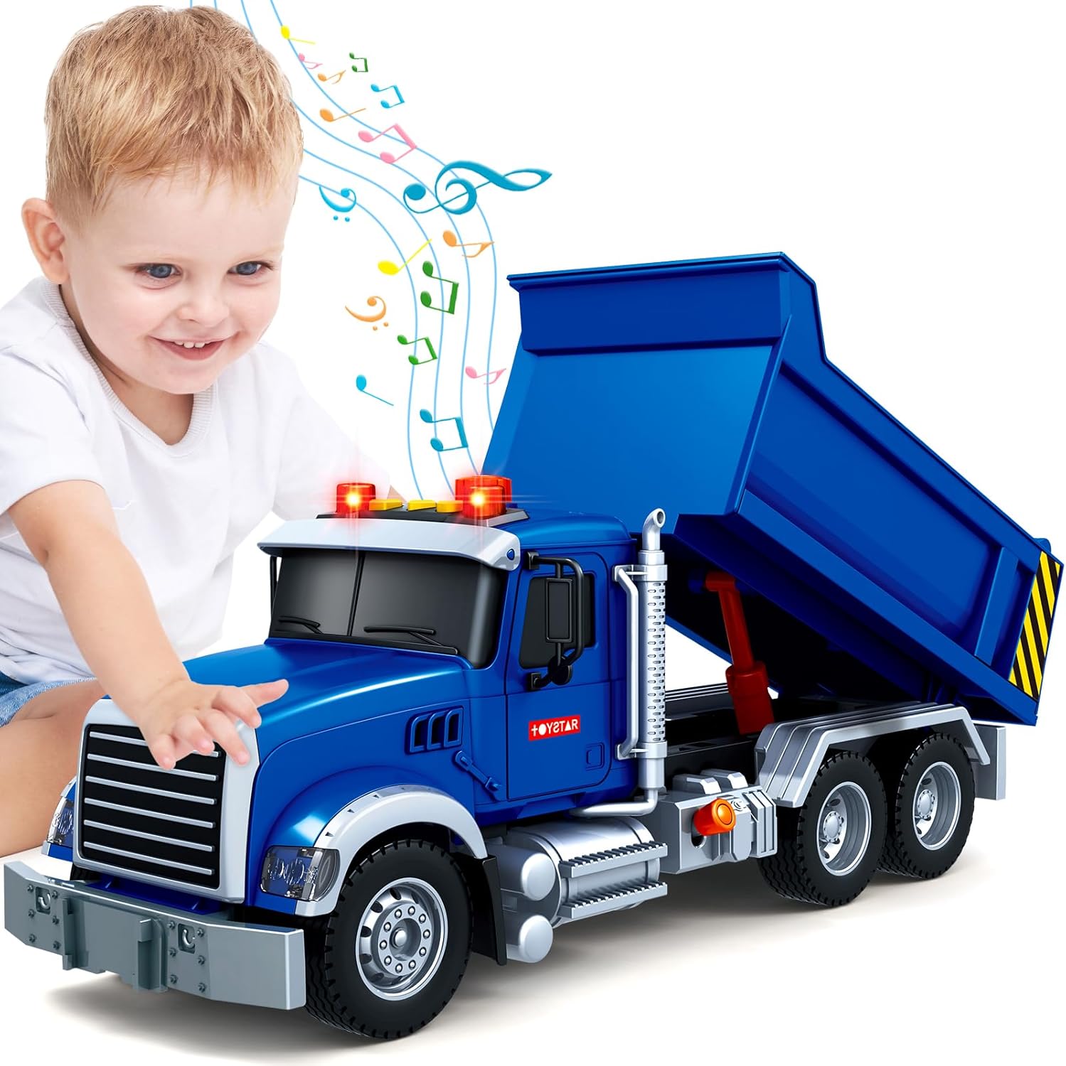 Kids Toys for 3 4 5 6 7 8 Years Old Boys, Large Dump Truck Toy with Lights, Sounds, Blue Toddler Friction Powered Truck Vehicle Toy for Boys Girls Birthday Gifts