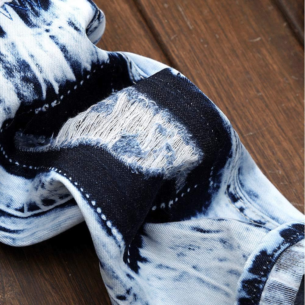 Chowsir Men Vintage Skinny Moto Biker Jeans Stretch Ripped Patch Jeans Straight Denim Pants