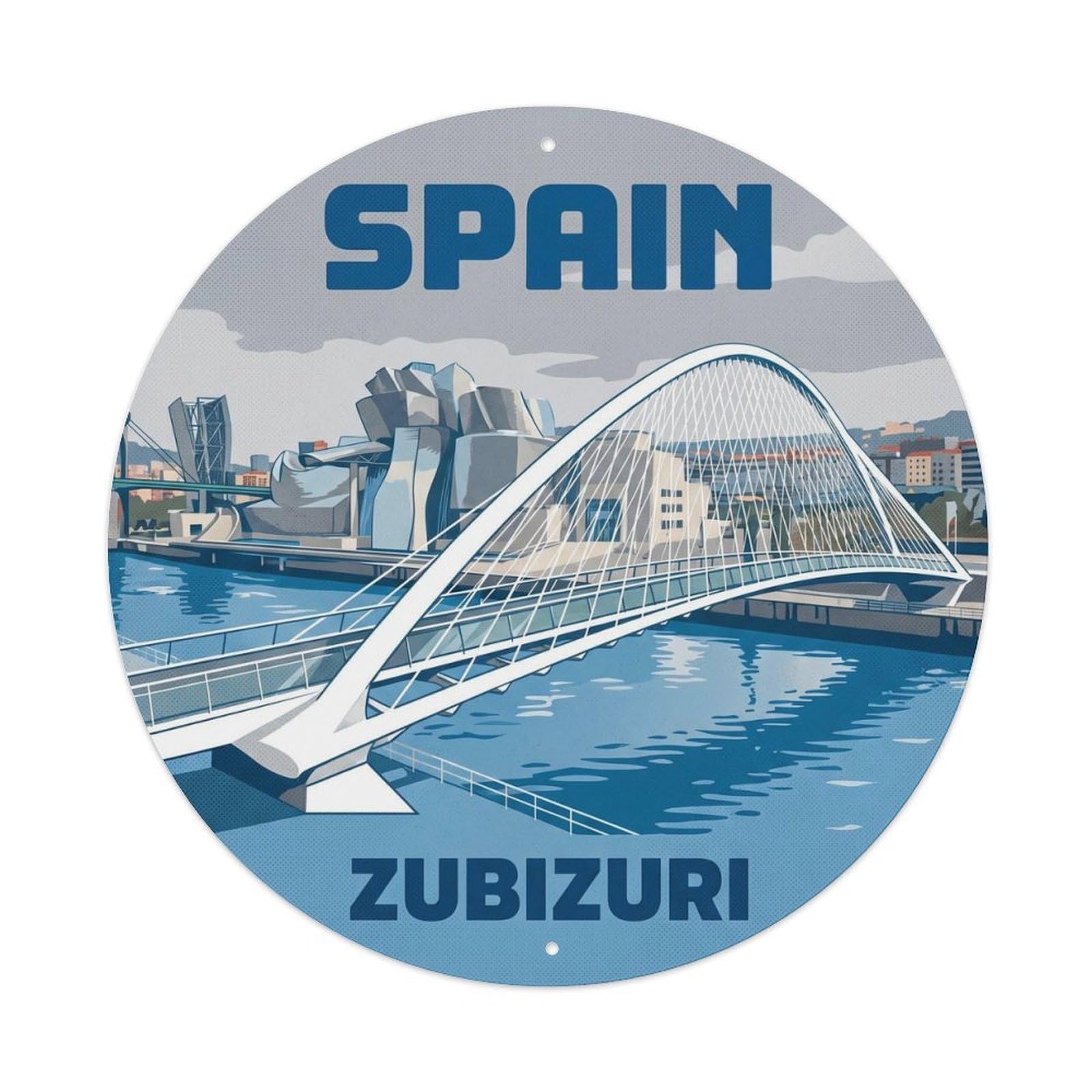 Bilbao Zubizuri Bridge Spain Landmark Travel Metal Tin Sign