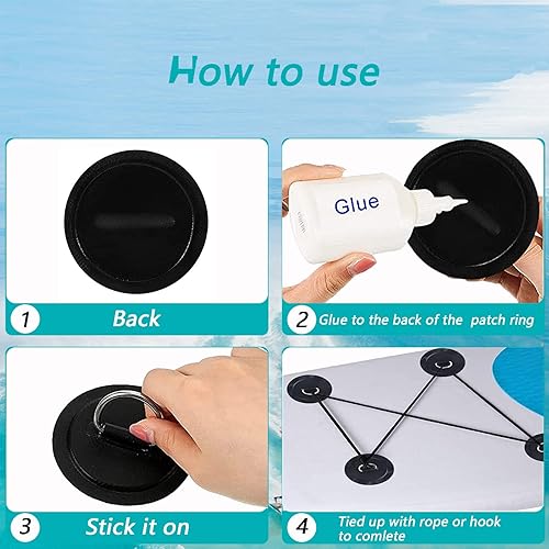 Miniatura 10 de Paquete de 6 parches circulares de acero inoxidable para barcos inflables de PVC, kayak, SUP, canoa, cubierta de surf, accesorios de tabla de surf,