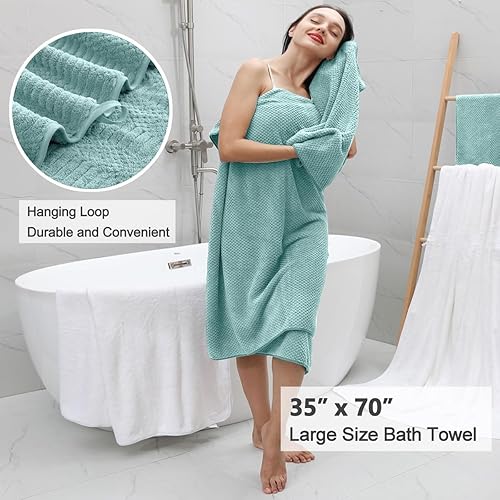 Miniatura 6 de Juego de 8 toallas de baño color turquesa de gran tamaño, 2 toallas de baño extragrandes, 2 toallas de mano, 4 toallas pequeñas, 600GSM, suaves,