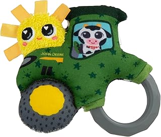 Lamaze John Deere Rattle My First Tractor Soft Baby Rattle Easy Grip Ring, Various Fabric Structures and Bands Sensory Baby Toy from 0 Months