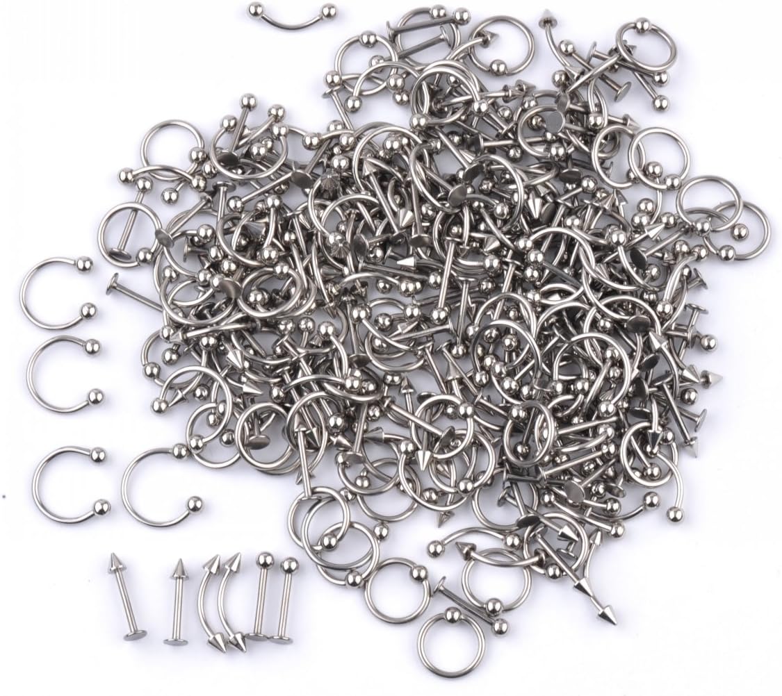 IPINK Piercing Kit 14G-16G Rainbow Surgical Steel Body Piercing Belly Button,Tongue, Eyebrow, Nipple, Lip, Nose, Chi Gauge