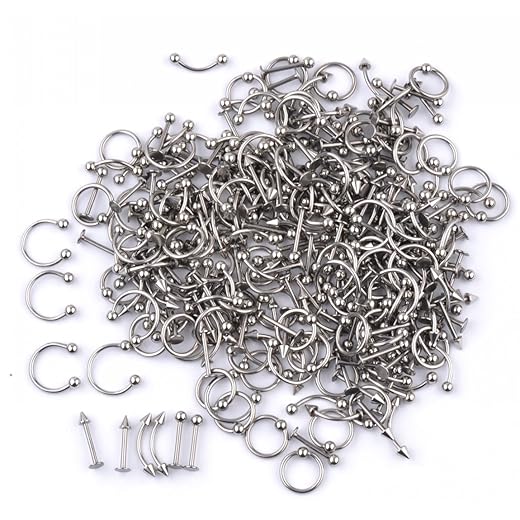 IPINK Piercing Kit 14G-16G Rainbow Surgical Steel Body Piercing Belly Button,Tongue, Eyebrow, Nipple, Lip, Nose, Chi Gauge