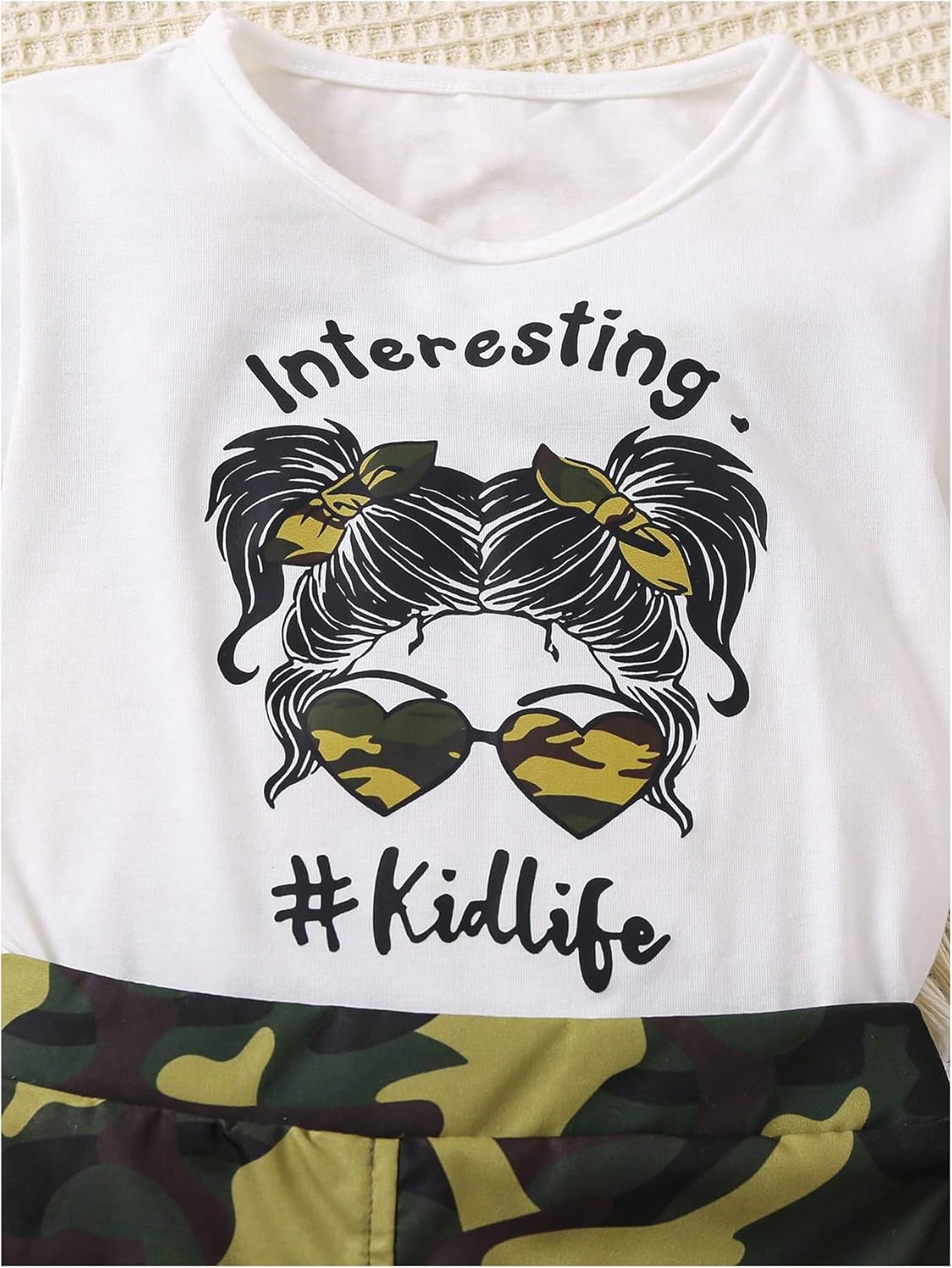 WDIRARA Girl's 2 Piece Outfits Letter Graphic Print Short Sleeve T-Shirt and Camo Print Cargo Skirt Set - Image 3