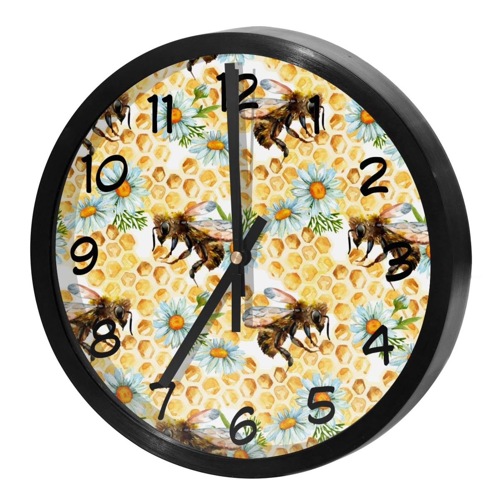 Horloge murale ronde aquarelle abeilles fleurs pour une lecture de l'heure facile