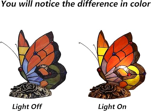 Miniatura 4 de Bieye L10038 Mariposa Estilo Tiffany Lámpara de mesa de acento de vidrieras Luz de noche, 9 pulgadas de alto