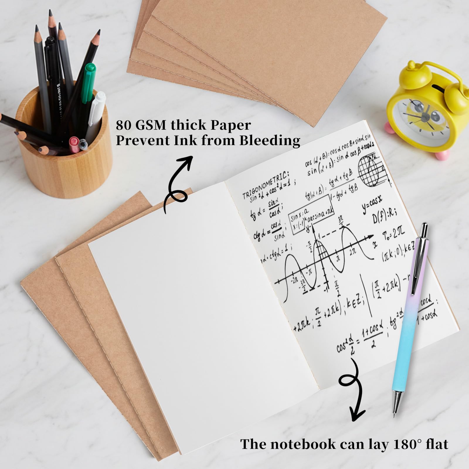 Paquete de 48 cuadernos de papel kraft en blanco A5 a granel, cuadernos de diario, 8.3 x 5.5 pulgadas, 60 páginas, cuaderno de composición, diario de viaje para el trabajo, escuela, estudiantes