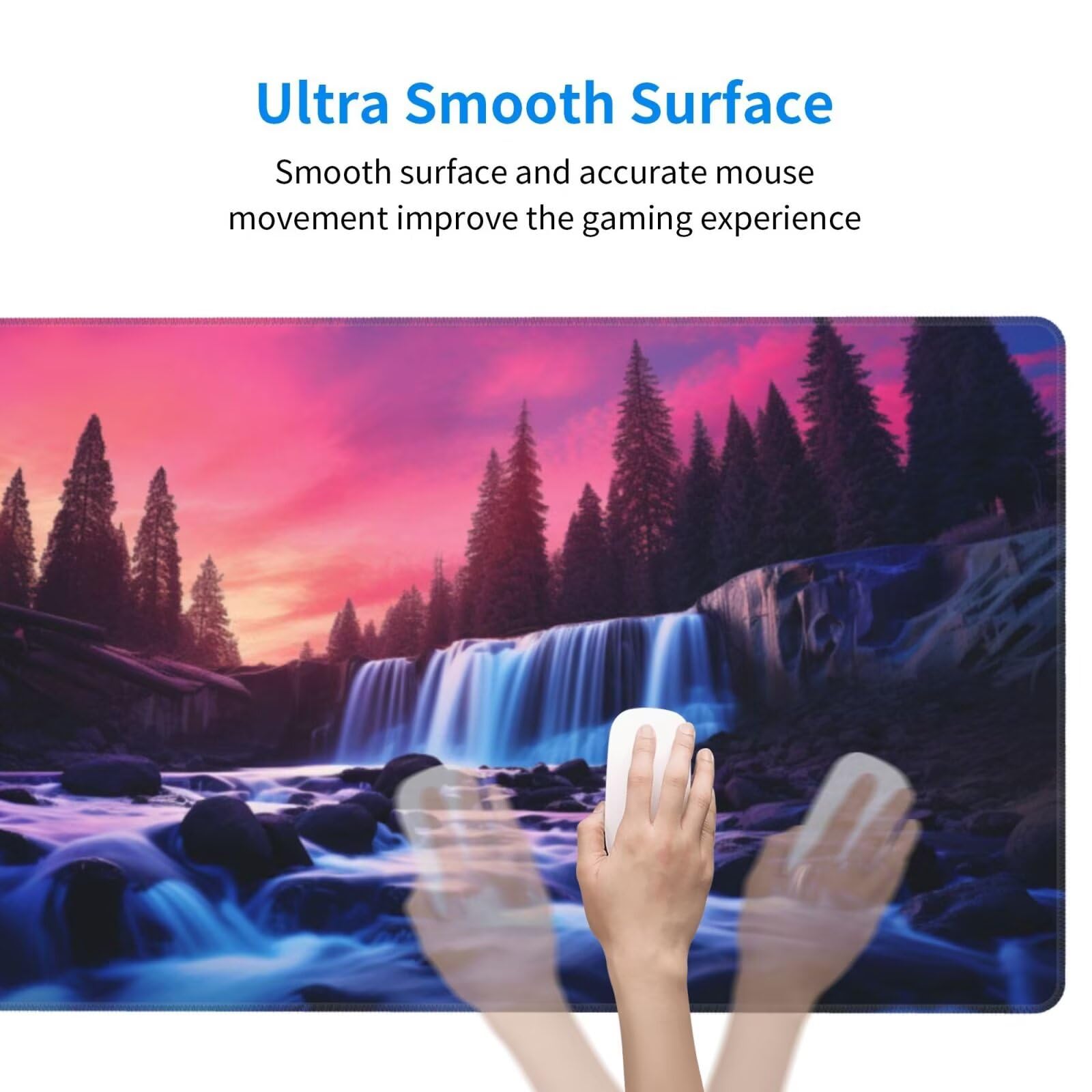 Alfombrilla de Ratón Gaming Grande XXL 1400x600x4mm con Bordes Cosidos, Tela de Micro Tejido, Base Goma Antideslizante y Mouse Pad, para Teclado Jugadores Escritorio, PC, Oficina Cascada Morada Y6750
