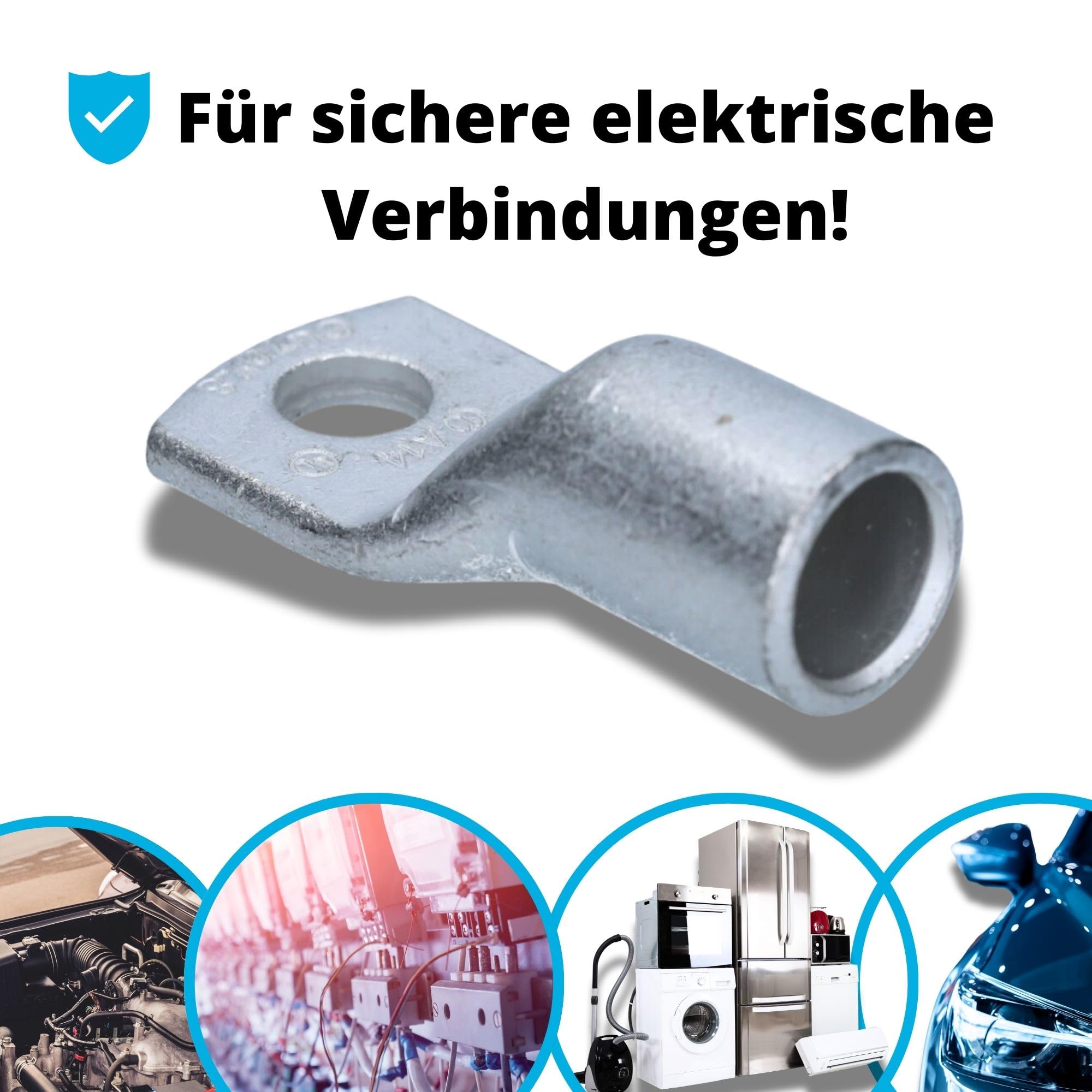 Cembre 10x Rohrkabelschuh 70mm² M8 - Ringkabelschuhe aus Kupfer verzinnt | Hochwertiger Ringkabelschuh 70mm² für Batteriekabel, Kupfer verzinnt, Quetschkabelschuh mit Sichtloch zur Elektroinstallation