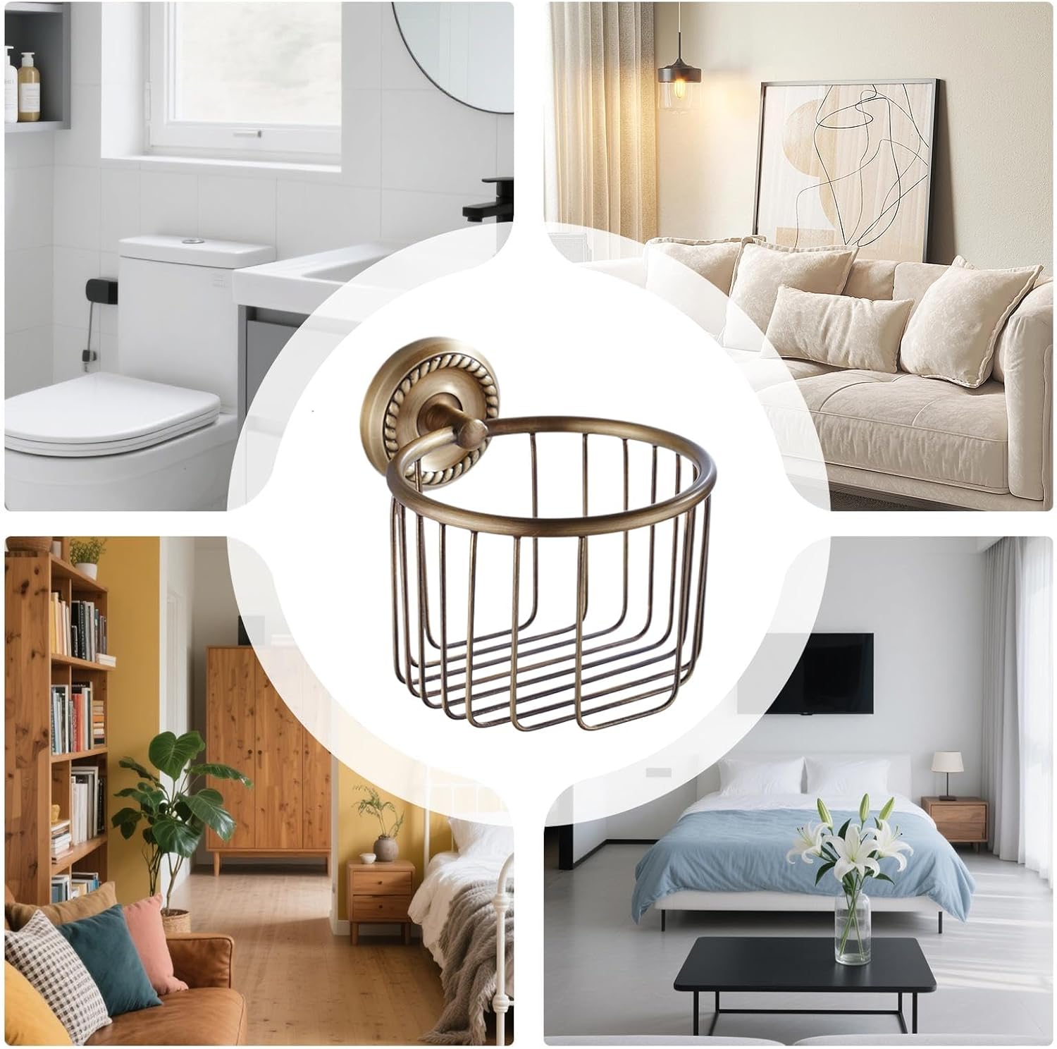 Gold Toilet Paper Holder, Wall - Mounted Metal Tissue Roll Holder for Bathroom, RV, Camper Organization