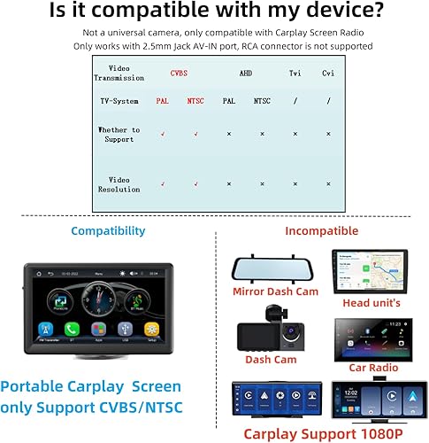 Miniatura 2 de Cámara de respaldo de 4 pines para pantalla Carplay solo compatible con CVBS NTSC 4 pines a 0.098 in Jack Cámara de respaldo de vehículo Cámara de