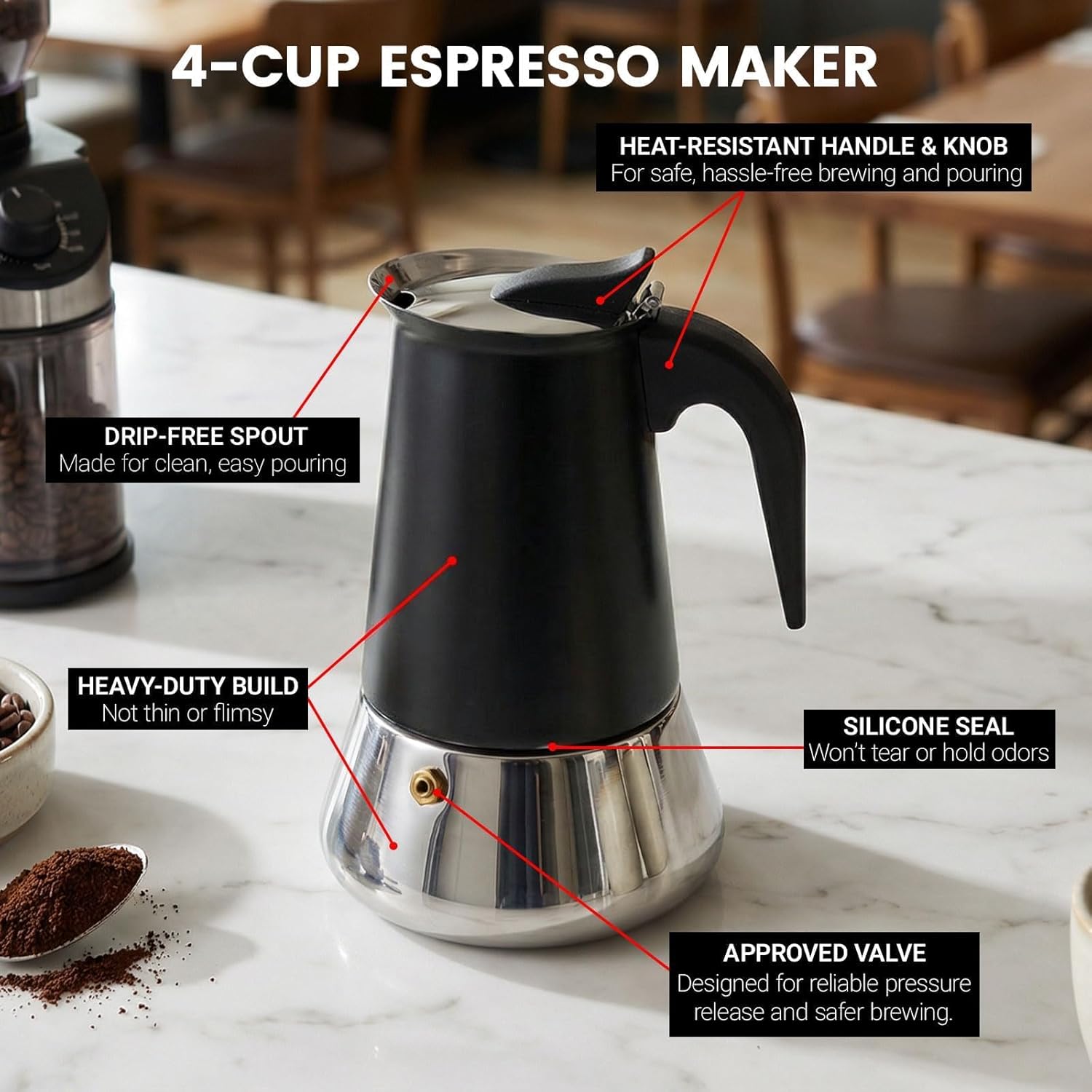 700W Mini Induction Cooktop with 4-Cup 200ml Stainless Steel Moka Pot, 2026 New 120V Countertop Cooker, External Wired Control Panel, Coffee Brewing Set