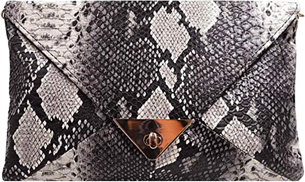 Van Caro Women’s Faux Leather Snake Envelope Clutch Handbag Chain Bag