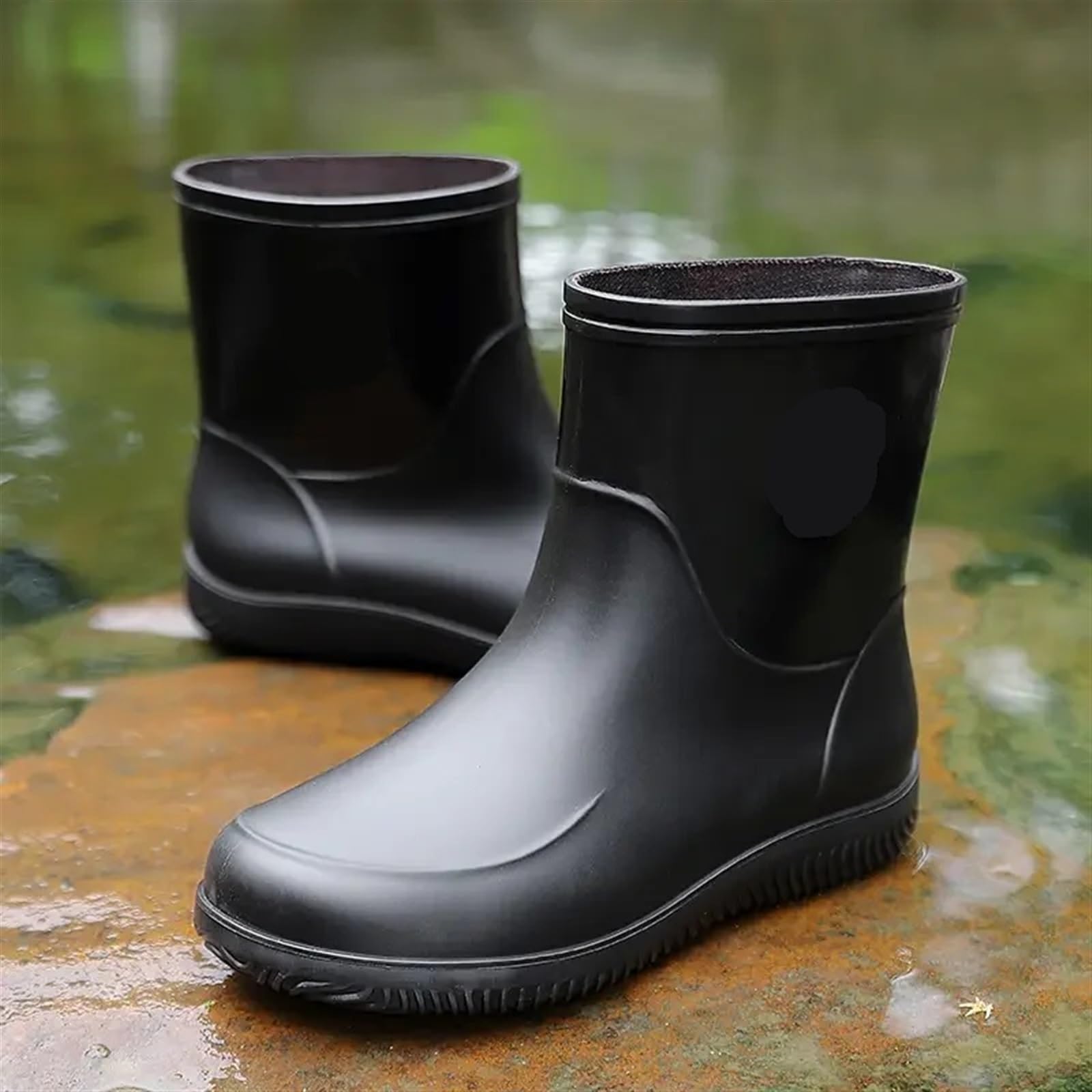 Botas de Lluvia for Hombre, Ligeras, for Senderismo, Impermeables, for Exteriores, de Goma, for el Trabajo y el Agua Botas Cortas de Hombre(Black,48)