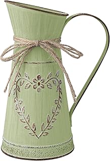 LOSYHU Vintage Metal Jug Vase for Flowers, Shabby Chic Flower Jug, Farmhouse Green Galvanized Flower Vase with Handle, Rustic Decor Vase Metal Flower Bucket Pitcher for Garden Home Decoration