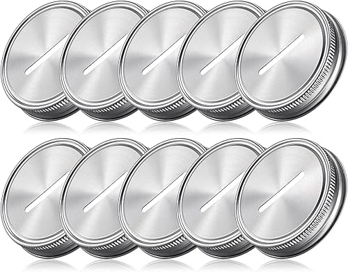 Tapa de banco de acero inoxidable con ranura para monedas compatible con tarros Mason para conservas, tarros de ahorro de dinero, tapa de ranura de
