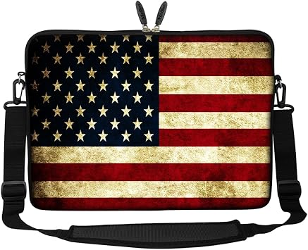 Meffort Inc 17 17.3 inch Neoprene Laptop Sleeve Bag Carrying Case with Hidden Handle and Adjustable Shoulder Strap - USA Flags