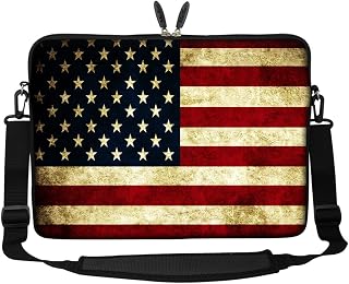 Meffort Inc 17 17.3 inch Neoprene Laptop Sleeve Bag Carrying Case with Hidden Handle and Adjustable Shoulder Strap - USA Flags