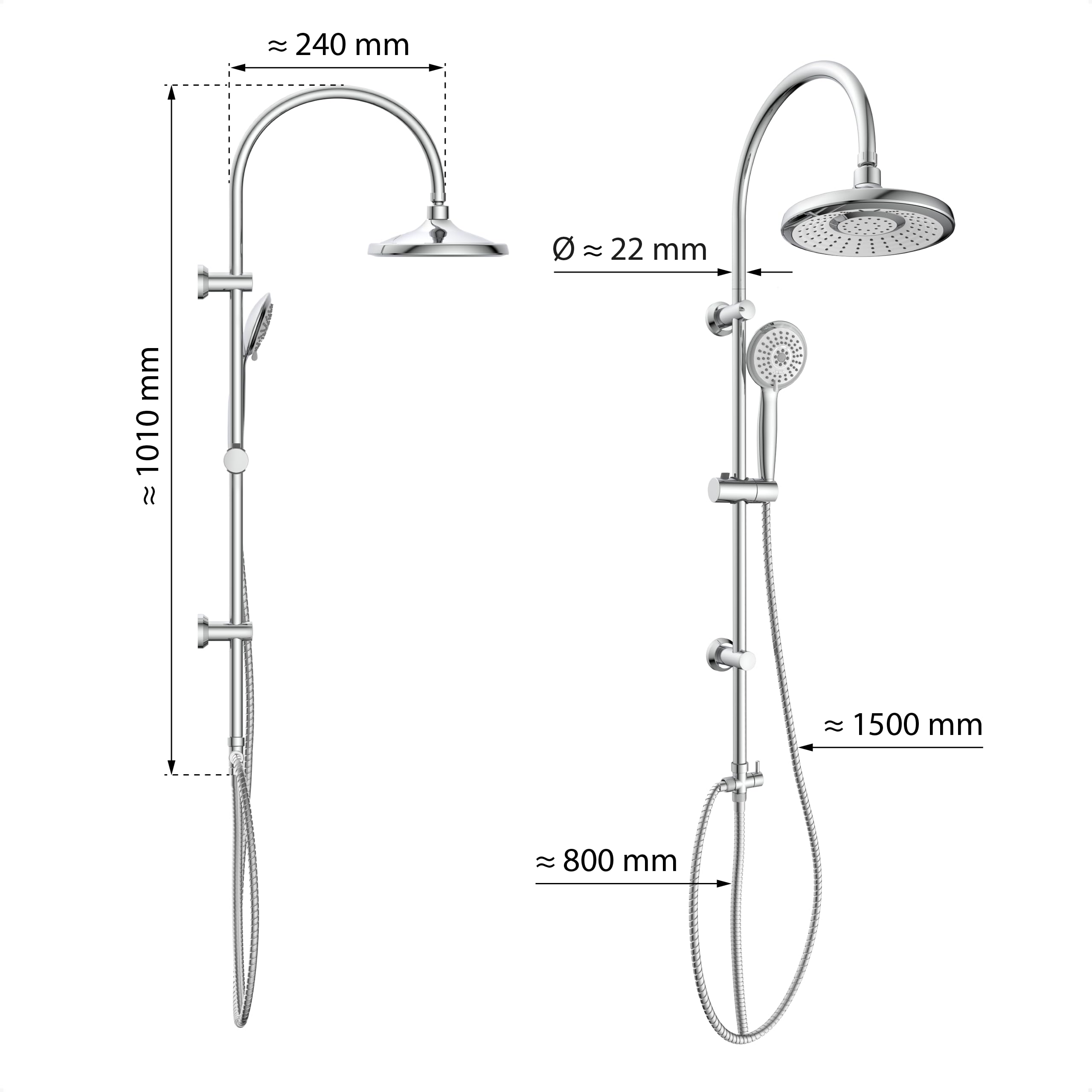 Zestaw prysznicowy EISL SOMMERREGEN, z deszczownicą (Ø 220 mm) i główką prysznicową 3 rodzaje strumienia, idealny do modernizacji - chrom