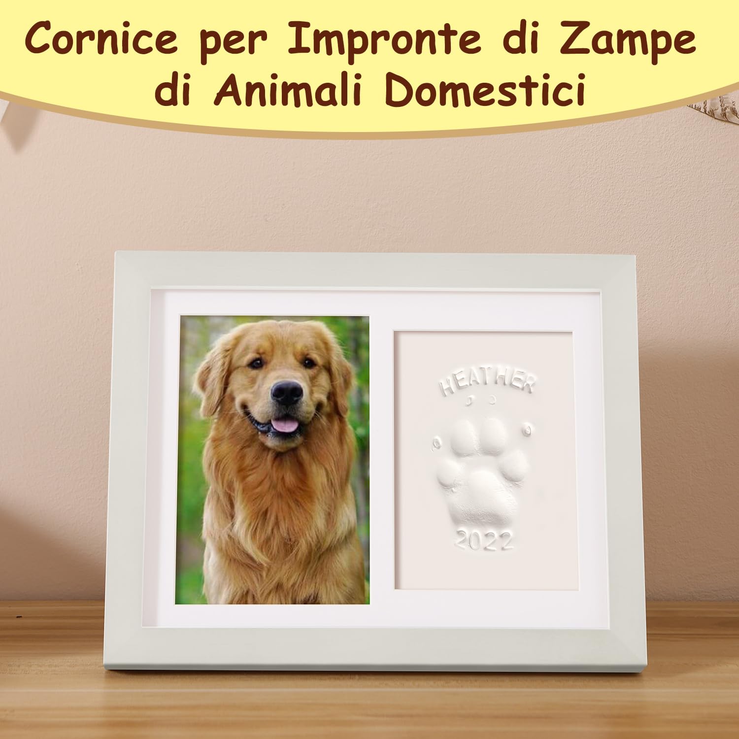 Cornice per Foto Animali Domestici con Argilla Impronta, Shadow Box 6" x 4" Bianco