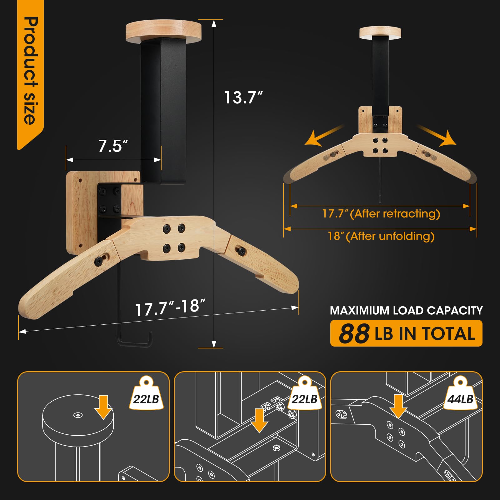 Porta Casco Moto da Parete,Gancio per Casco Appendi Casco Moto da Parete Porta Cappelli di Alluminio e Legno Regolabile