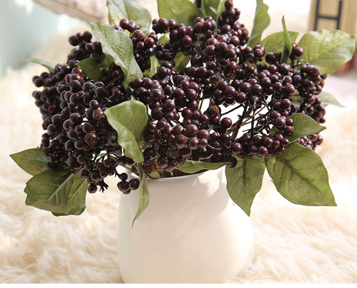 Uministyle 5pcs Artificial Flower Christmas Red Berries DIY Artificial Fruit Berry Flower Branch Wreath Craft Decoration (purple)