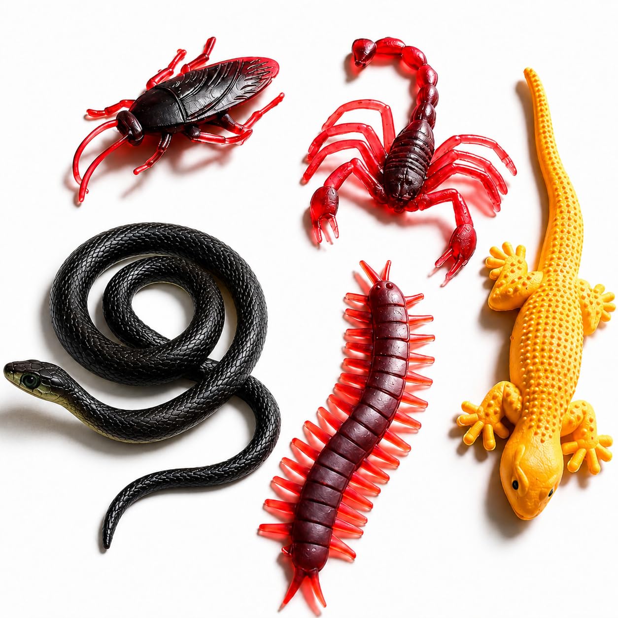 5-in-1 Realistic Rubber Prank Toys Set with Snake, Lizard, Centipede, Scorpion, Cockroach, Black Insect Collection for Kids and Adults-image-12
