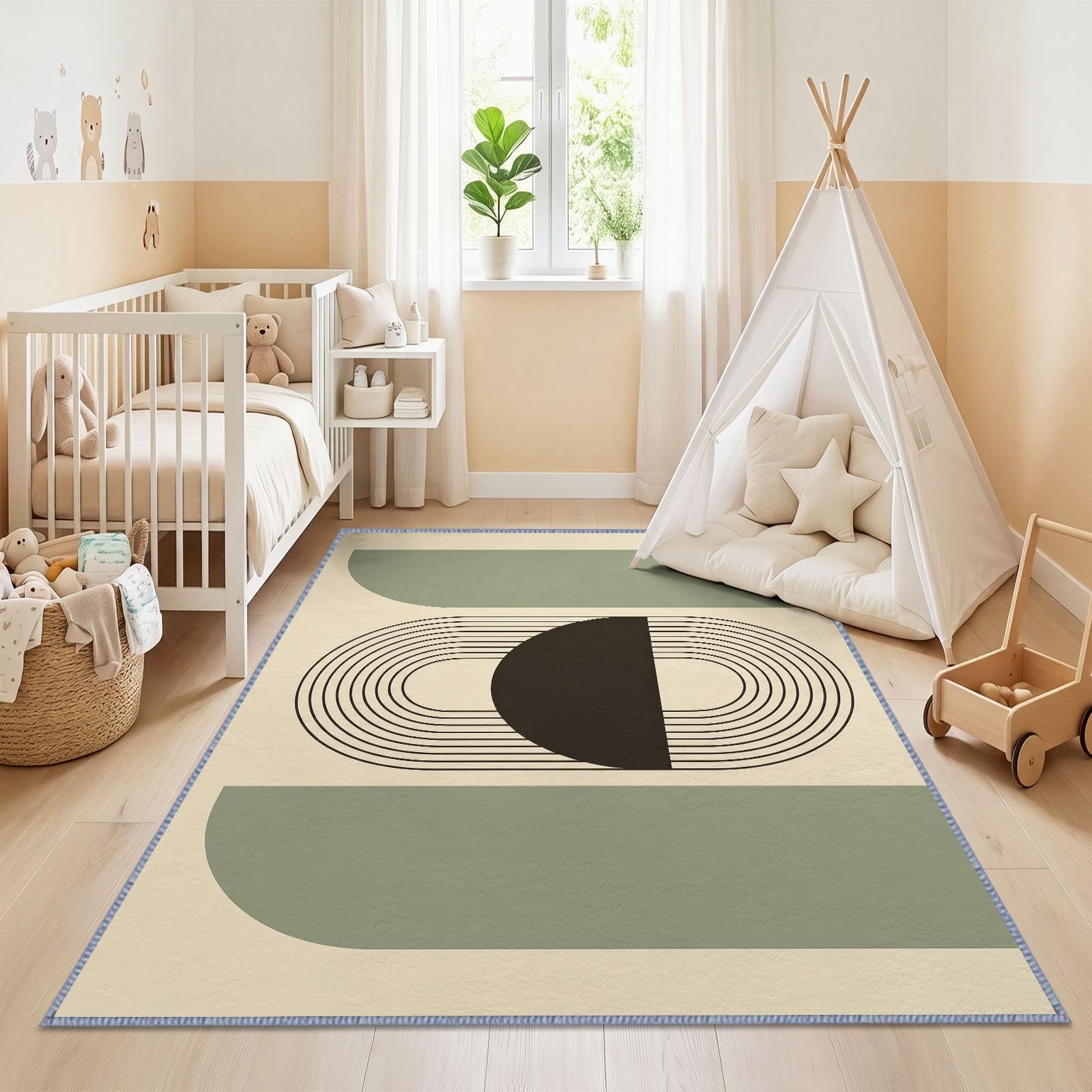 Tappeto a semicerchio marrone scuro, per soggiorno, camera da letto, corridoio, salotto, moderno, geometrico, astratto, antiscivolo, a pelo basso, non sbiadisce, morbido sotto i piedi, 80 x 150 cm