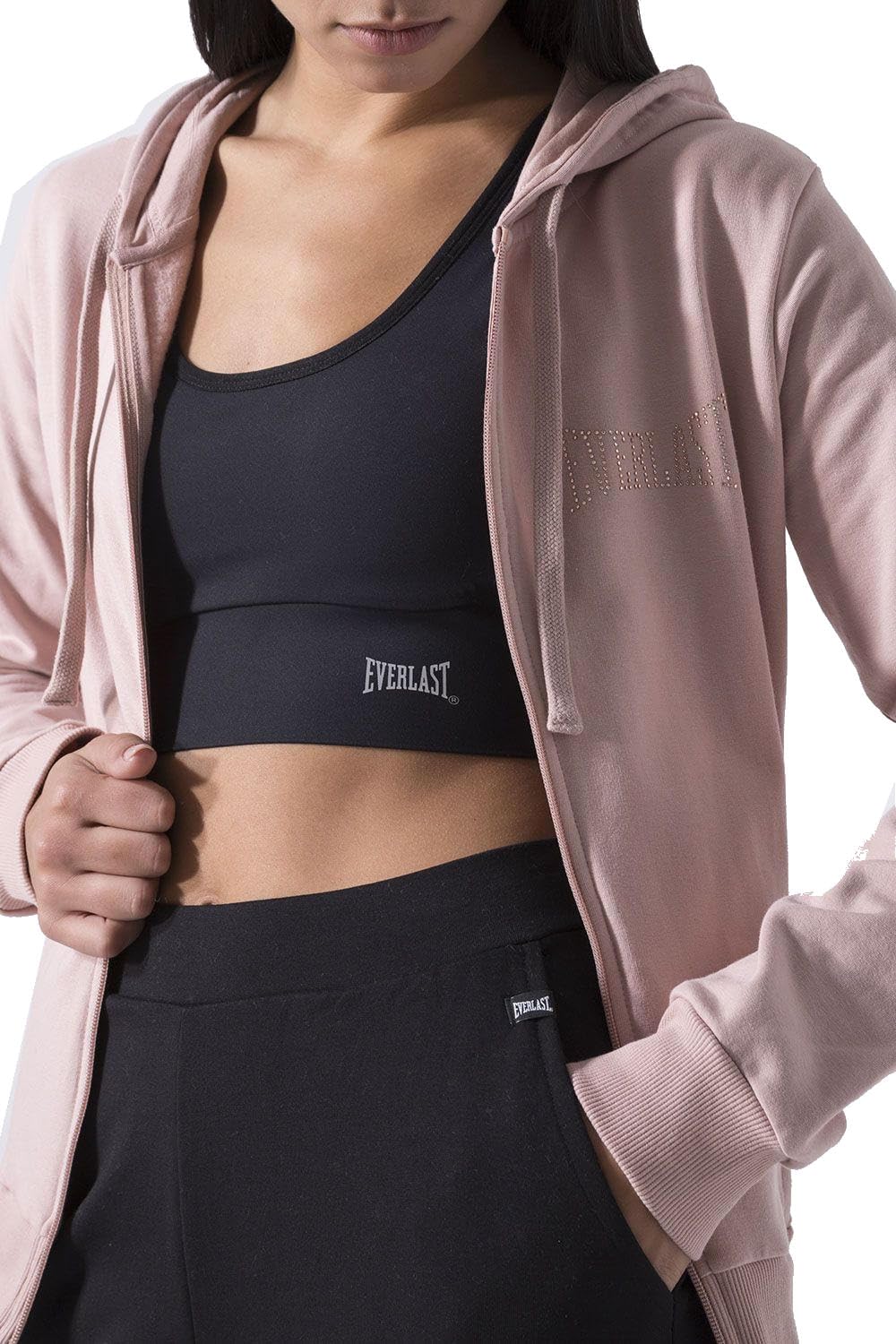 Everlast tuta da ginnastica per donna completo sportivo in cotone felpato set per sport e tempo libero o palestra (IT, Testo, XL, Regular, Regular, Rosa/Nero cappuccio)