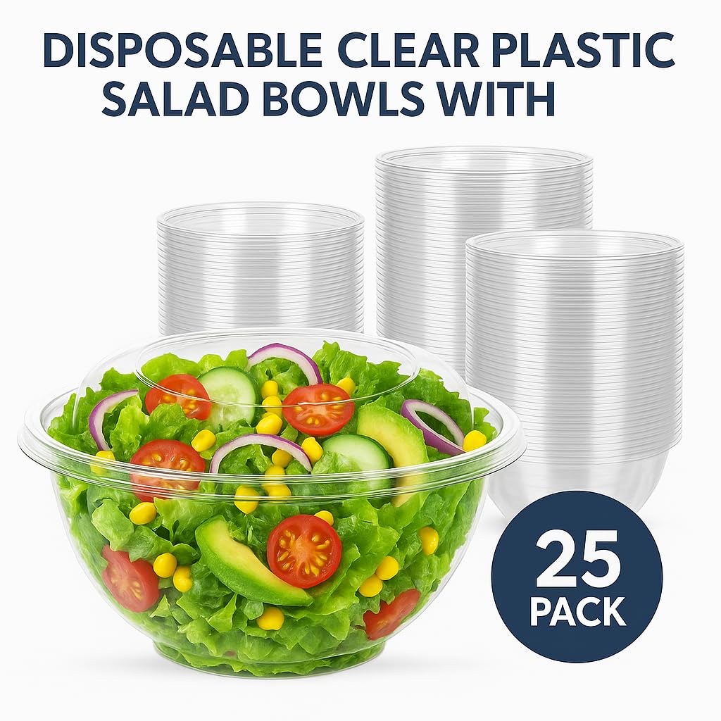 EcoQuality 100 oz Clear Round Plastic Serving Bowl – Durable, Disposable, Reusable, Lightweight Large Salad and Snack Bowl for Parties, Catering, and Everyday Use (3)
