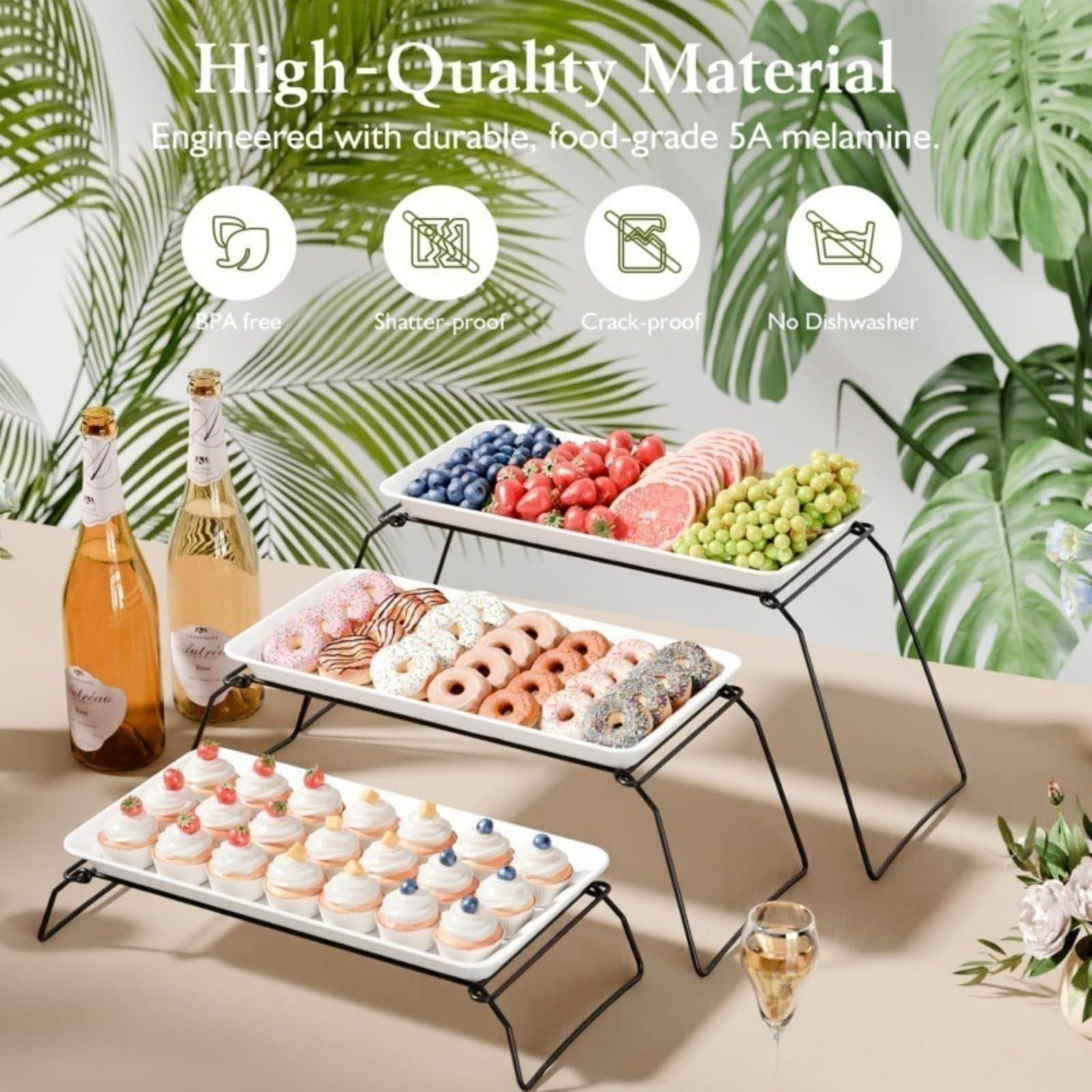 Bandeja de servicio de 3 niveles para frutas y postres Dim Sum – Elegante bandeja de servicio de buffet ideal para eventos y fiestas con catering, exhibición versátil de autoservicio