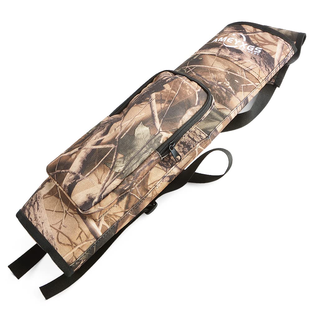 ZSHJGJR Archery Back Arrow Quiver Shoulder Hanged Carry Hunting Target Arrow Quiver Bag with Front Pockets for Target Hunting Training (camo)