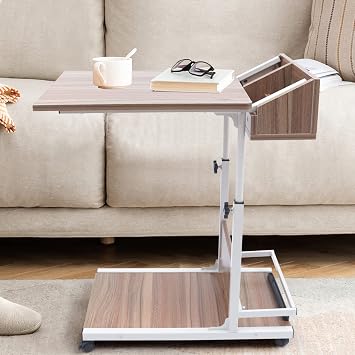 Foldable Couch Side Table with Drawer, Adjustable Height, Wheels, Perfect for Bedside, Couch, or Bedroom