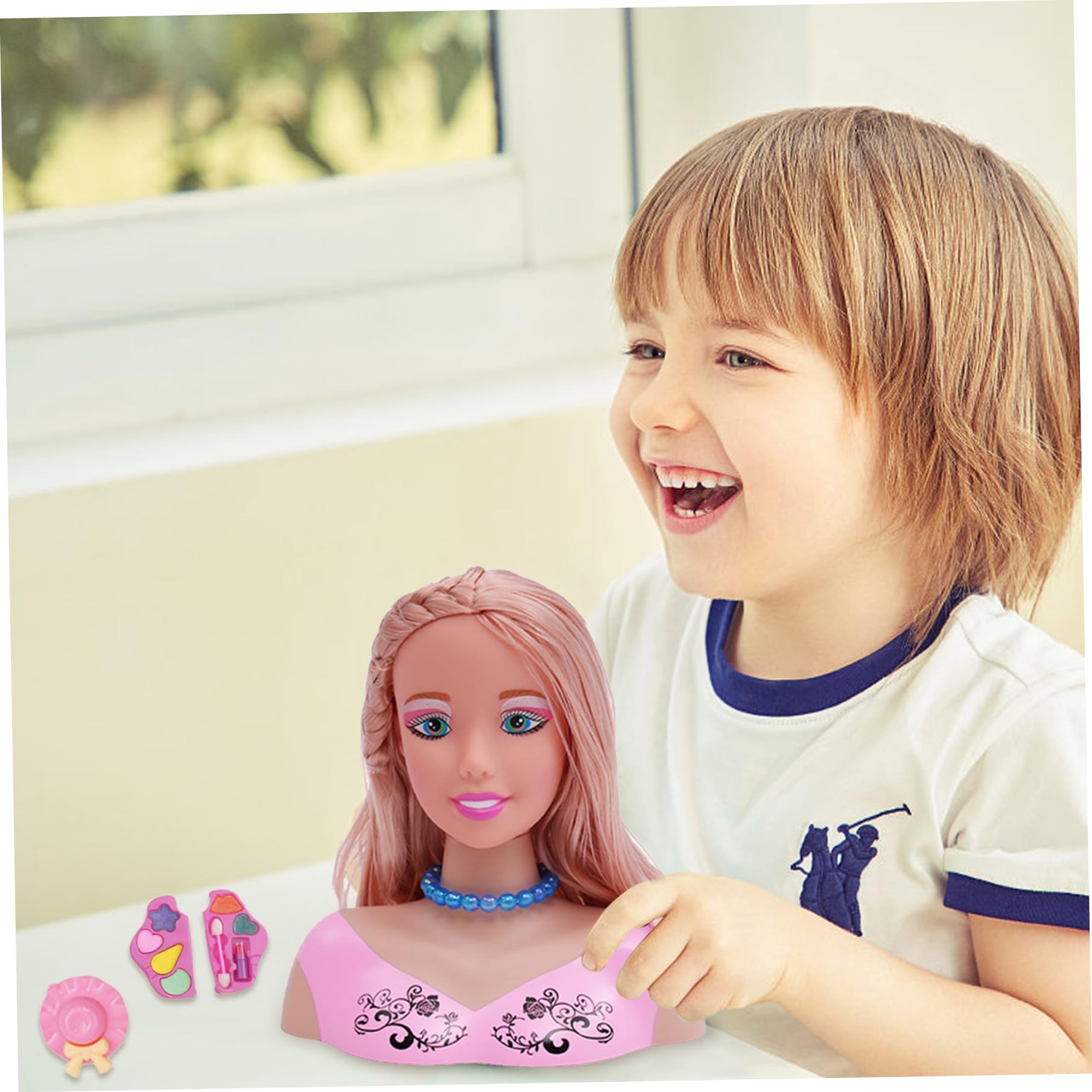 Muñeca con cabeza de peinado para niños, 39 unidades/juego, cabeza de muñeca con estilo de pelo seguro para niñas, juego de peluquería con accesorios para el cabello para niñas, juguetes y juegos.