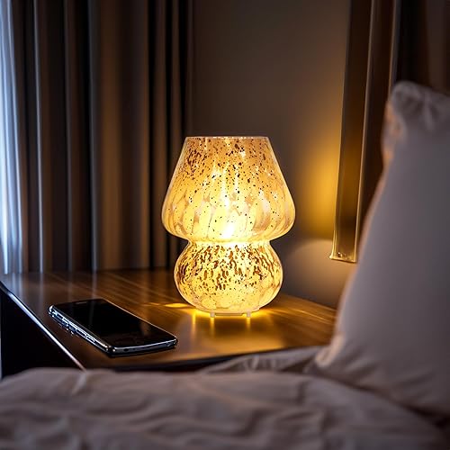 Miniatura 6 de Lámpara de mesa inalámbrica de cristal con forma de hongo para dormitorio, lámparas de mesita de noche de escritorio pequeñas para sala de estar,