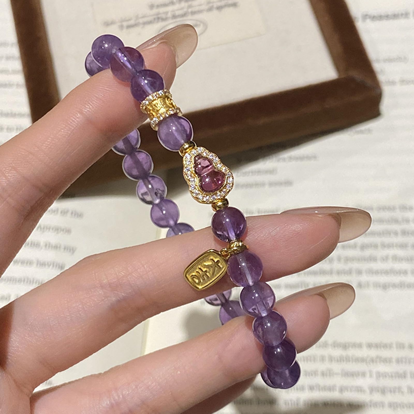 Bracciale in Pietra preziosa di Cristallo Naturale Fatto a Mano, Gioielli con Perline Viola Ametista, Regalo significativo per Le Donne, Compleanno di San Valentino
