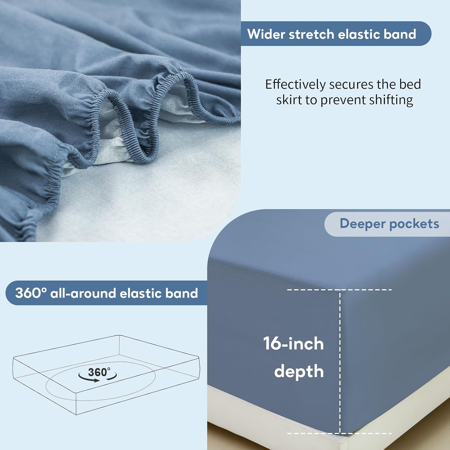 Solid Deep Blue Cotton Bed Sheet Set, King Size- Lyocell Blend Cooling Breathable Bed Sheet, Hypoallergenic, 16-inch deep Pocket,All-Season,4 Pieces